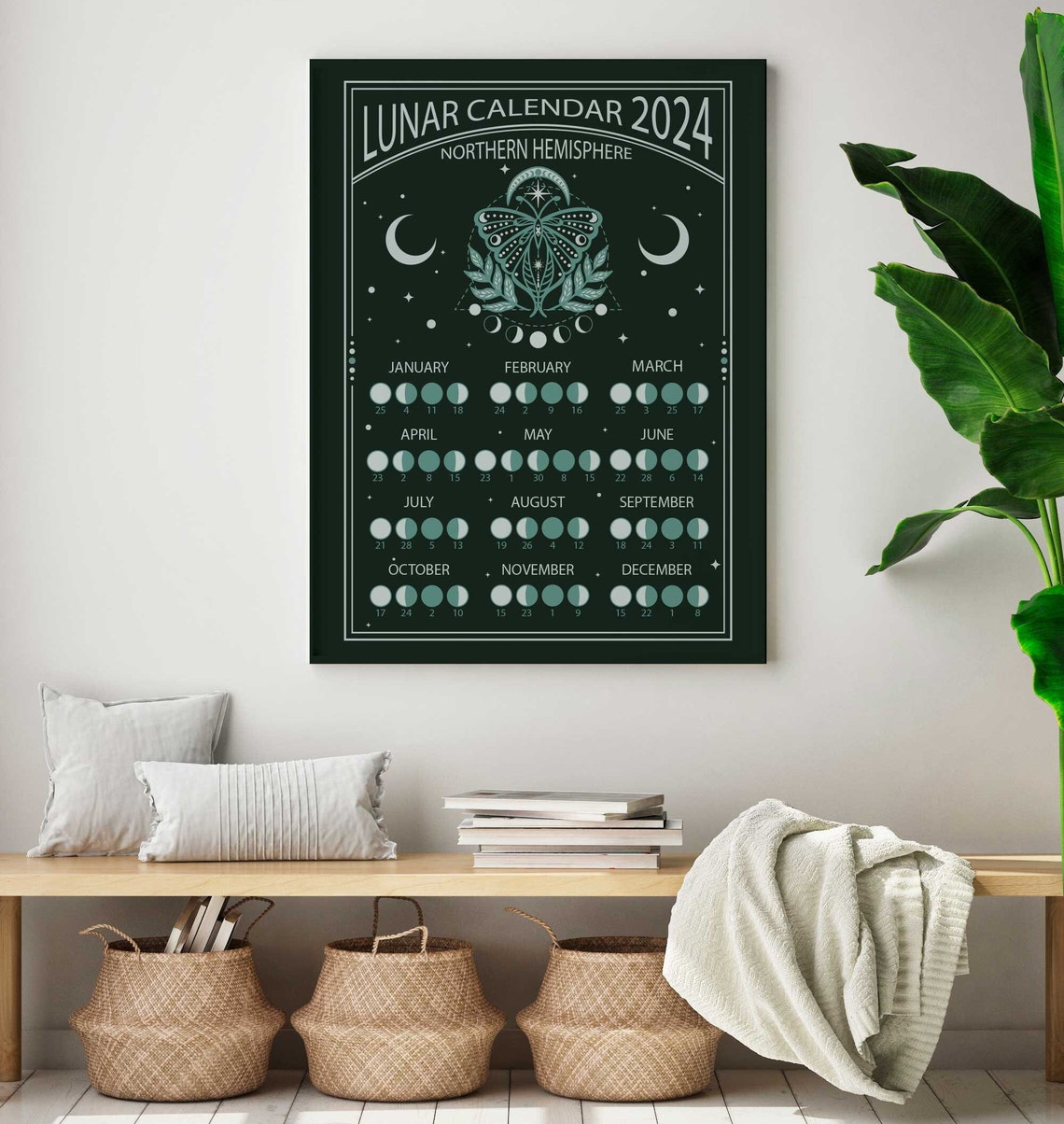 Printable Lunar Calendar Full Moon Calendar 2024 Moon Phases Etsy