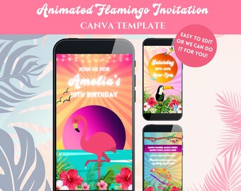 Flamingo Invitation Video, Birthday Invitation, Barbeque, Pool Party, Animated Invitation, Personalised, Phone Evite, Summer Party, Tropical