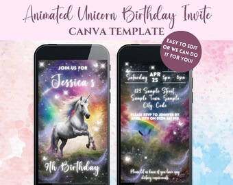 Unicorn Birthday Invitation Video, Unicorn Theme, Digital Invitation, Birthday Party, Unicorn Personalised Invitation, Girls Birthday Party