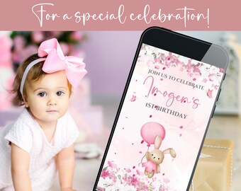 Baby Girl Birthday Invitation | Girls Birthday Invitation | First Birthday Floral Invitation | First Birthday Invitation Girl | 1st Birthday