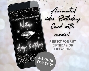 Diamond Birthday Card Video, Digital Birthday Card, Phone Birthday Card, Video Birthday Card, Birthday E-Card, Personalised Birthday Card