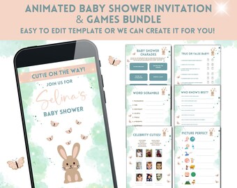 Bunny Neutral Baby Shower Invitation | Babyshower Invite | Baby Shower Video Invitation | Babyshower Games | Baby Shower Games