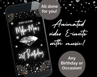 Diamond Birthday Invitation Video, 21st Birthday, 40th Birthday, Engagement Invitation, Digital Invitation, Phone Invitation, Personalised