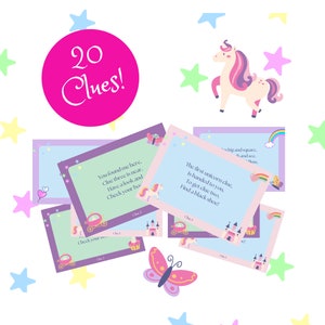 Treasure Hunt Unicorn Theme Printable | 20 Clues and Guide | Kids Activity Digital PDF Download | Instant Download