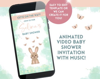 Bunny Neutral Baby Shower Invitation | Babyshower Invite | Baby Shower Video Invitation | Phone Invitation | Personalised Baby Shower Invite