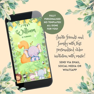 Jungle Animal Birthday Invitation, Party Invitation, Video Invitation, Personalised Invite, Animated Invitation, Baby Birthday, Jungle Theme