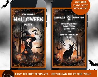 Little Witch Halloween Invitation Video, Kids Halloween Party Video Invitation, Personalised, Phone Invitation, Witch Halloween Invitation