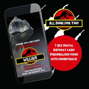 Dinosaur Birthday Card Video, Digital Birthday Card, Phone Birthday Card, Video Birthday Card, Birthday E-Card, Personalised Birthday Card