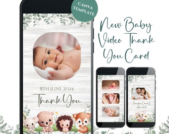 Digital New Baby Thank You Video, Photo Thank You Card, Animated Baby Gift Thank You Cards, Editable, Personalised, Baby Thank You Card