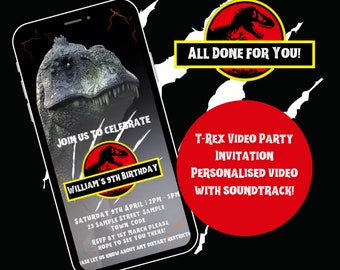 Dinosaur Personalised Video Party Invitation | Kids Party Invitation | Boys Party Invitation | T-Rex Party Invitation | Video Invitation |