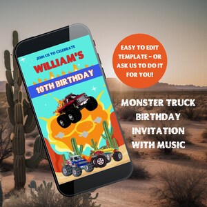 Monster Truck Birthday Invitation, Party Invitation, Video Invitation, Birthday Truck, Animated Invitation, Animated Card, Monster Truck