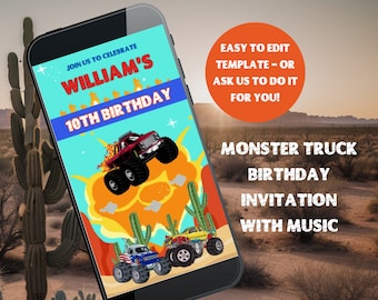 Monster Truck Birthday Invitation, Party Invitation, Video Invitation, Birthday Truck, Animated Invitation, Animated Card, Monster Truck