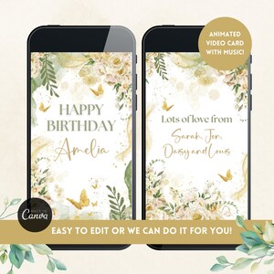 Floral Birthday Card Video, Floral Birthday Card, Digital Birthday Card, Owl Video Card, Personalised Card, Pretty Birthday Card, E-Card