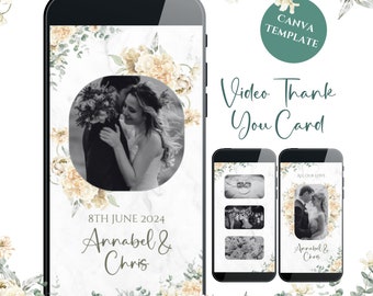 Vidéo numérique de remerciement de mariage, animées, cartes de remerciement de mariage, modifiables, personnalisées, modèle de remerciement de mariage, message de remerciement