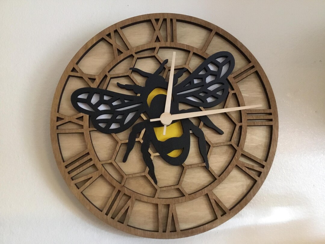 Bee Clock Vector Wooden Bee Wall Clock Laser Cut and Hand Painted - Etsy