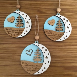The Sky Looks Different when Someone you Love is up there remembrance personalised bauble