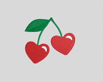 Heart Cherries Valentine's Day Love Engagement Wedding Embroidery File for the Embroidery Machine Embroidery Design 4 Sizes