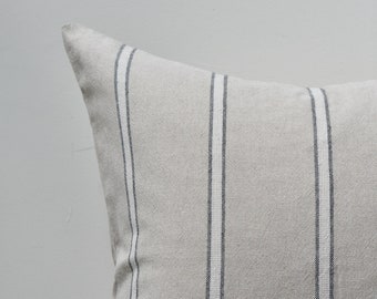 Cushion Cover Natural and White Stripe Cushion French Cotton Linen with Velcro Closure