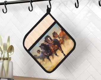 Horse Paintings 14 Pot Holder with Pocket