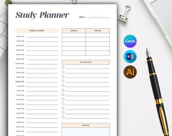 Student Study Planner Printable Canva Editable Templates | Study Planner for Word Digital Download | Study Note Taking Templates