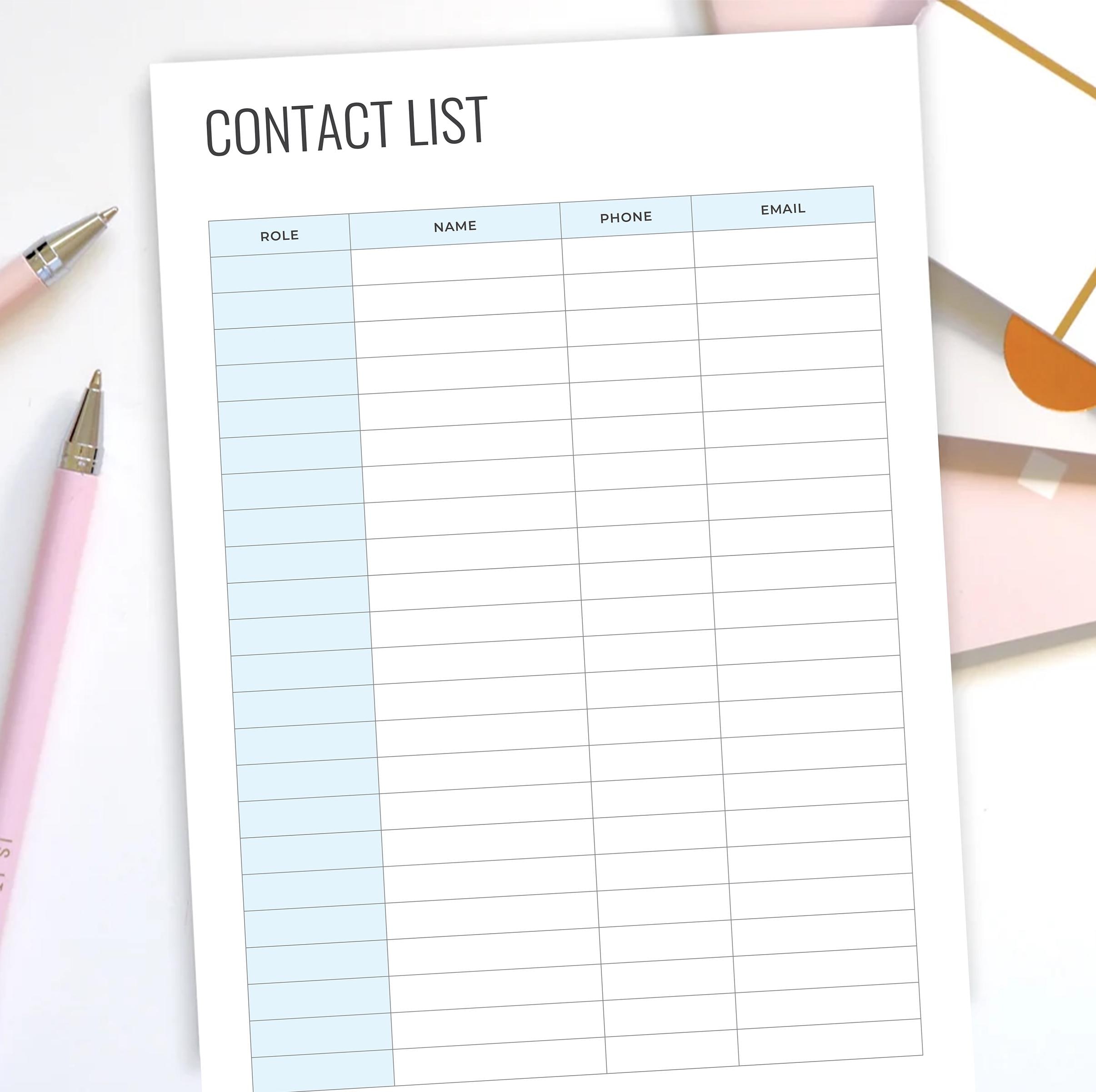Editable Canva & MS Word Contacts List, Contacts Organizer, Address ...