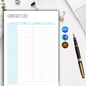Editable Canva & MS Word Contacts List, Contacts Organizer, Address Book, Address Directory, Instant Download