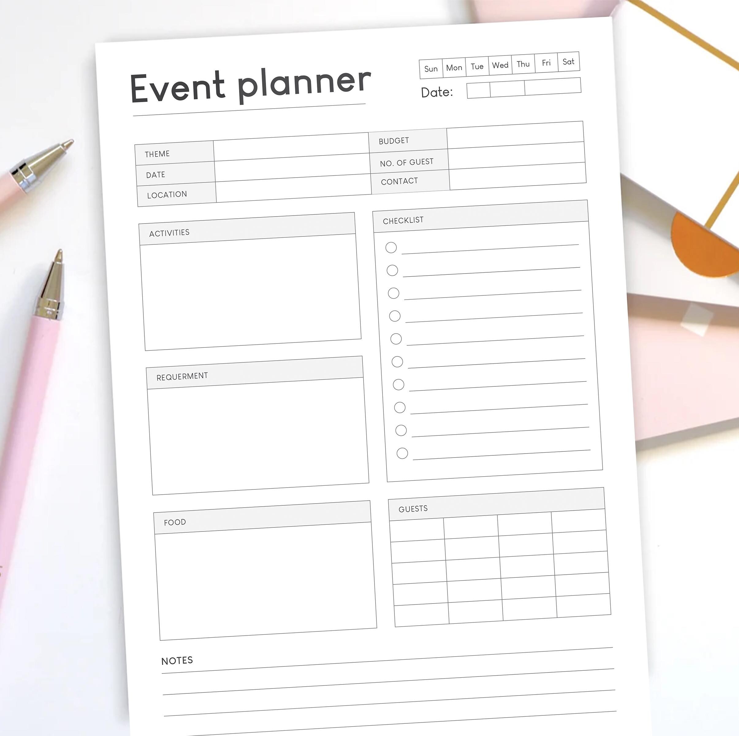 Printable Event Planner Template Minimalist Event Planning Sheet ...