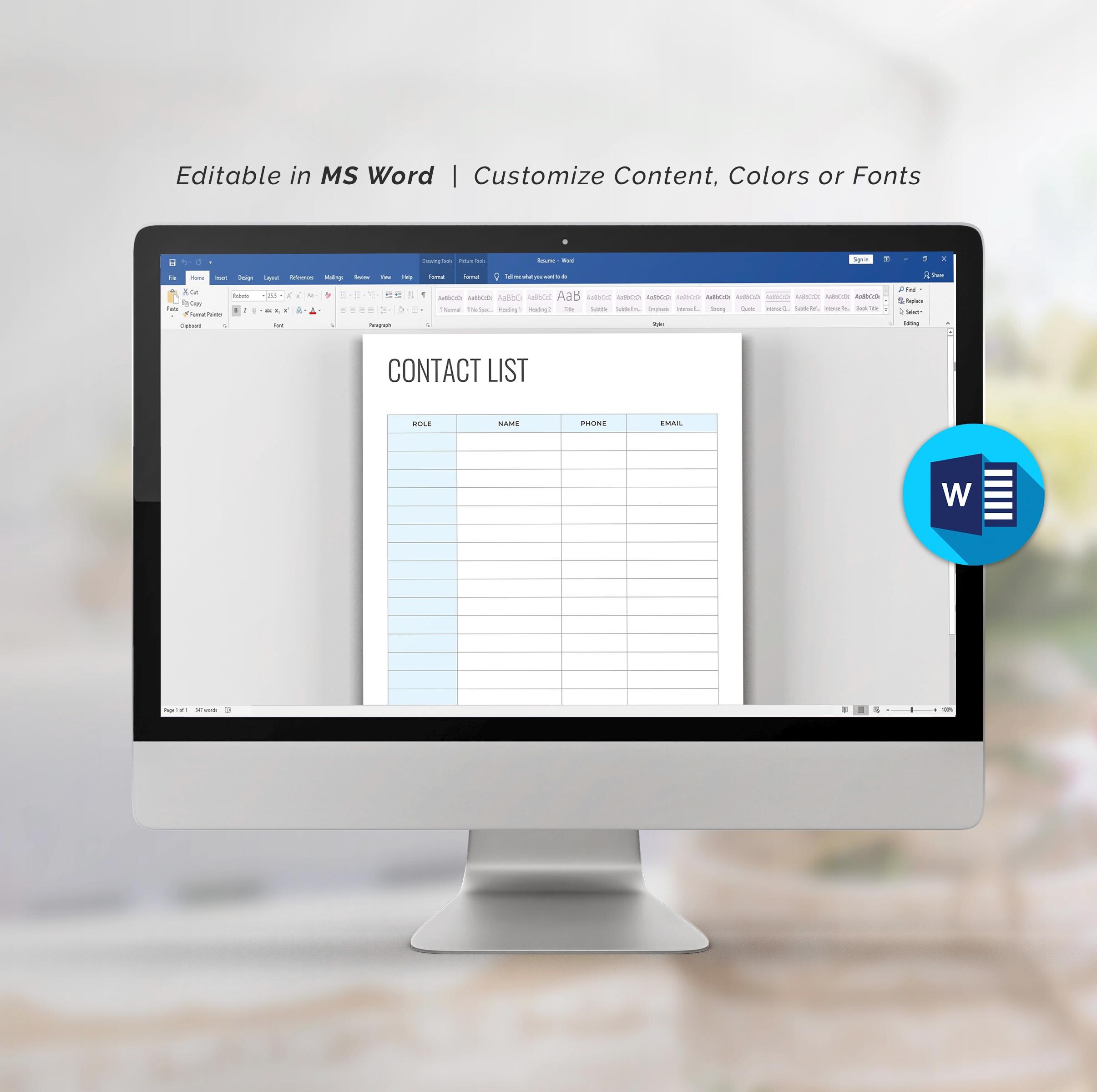 Editable Canva & MS Word Contacts List, Contacts Organizer, Address ...