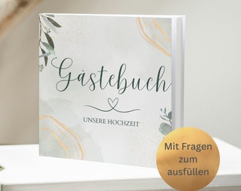 Wedding guest book with questions to fill out - Hardcover wedding guest book 21 x 21 cm
