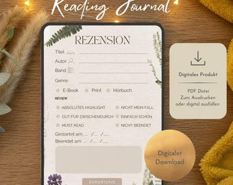 Digital book review pad | Reading journal tear-off pad A5 – 50 book review pages, reading journal tracker