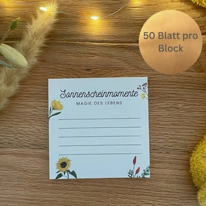 Achtsamkeit Sonnenscheinmomente Block, Glücksmomente, Dankbarkeitstagebuch, Achtsamkeitsblock, Geschenk für jeden Anlass, Notizblock
