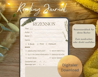 Digital Book Review Pad | A5 Reading Diary Tear-Off Pad – 50 Book Review Pages, Reading Journal Tracker
