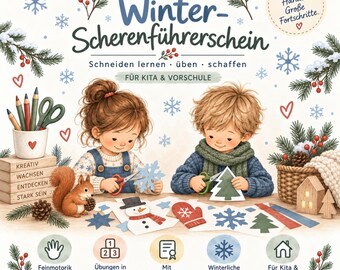 Scissors License for Kindergarten Winter PDF | Fine Motor Skills Exercises | Learning to Cut in Kindergarten & Preschool | Advent Learning Materials
