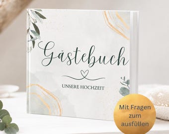 Wedding guest book with questions to fill out - Hardcover wedding guest book 21 x 21 cm