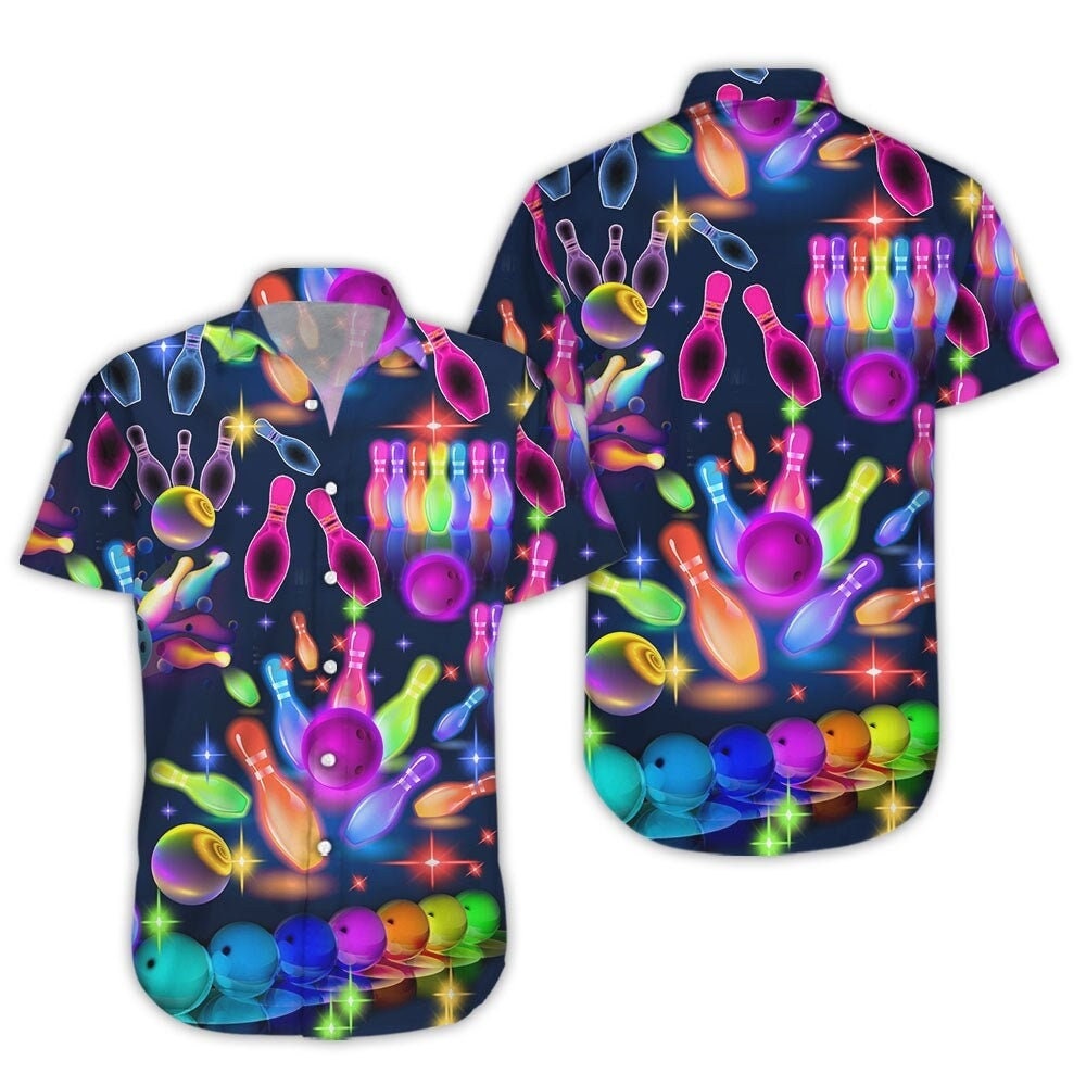 Discover Bowling Hawaiian Shirt - Awesome Colorful Bowling Neon Light Hawaiian Shirts