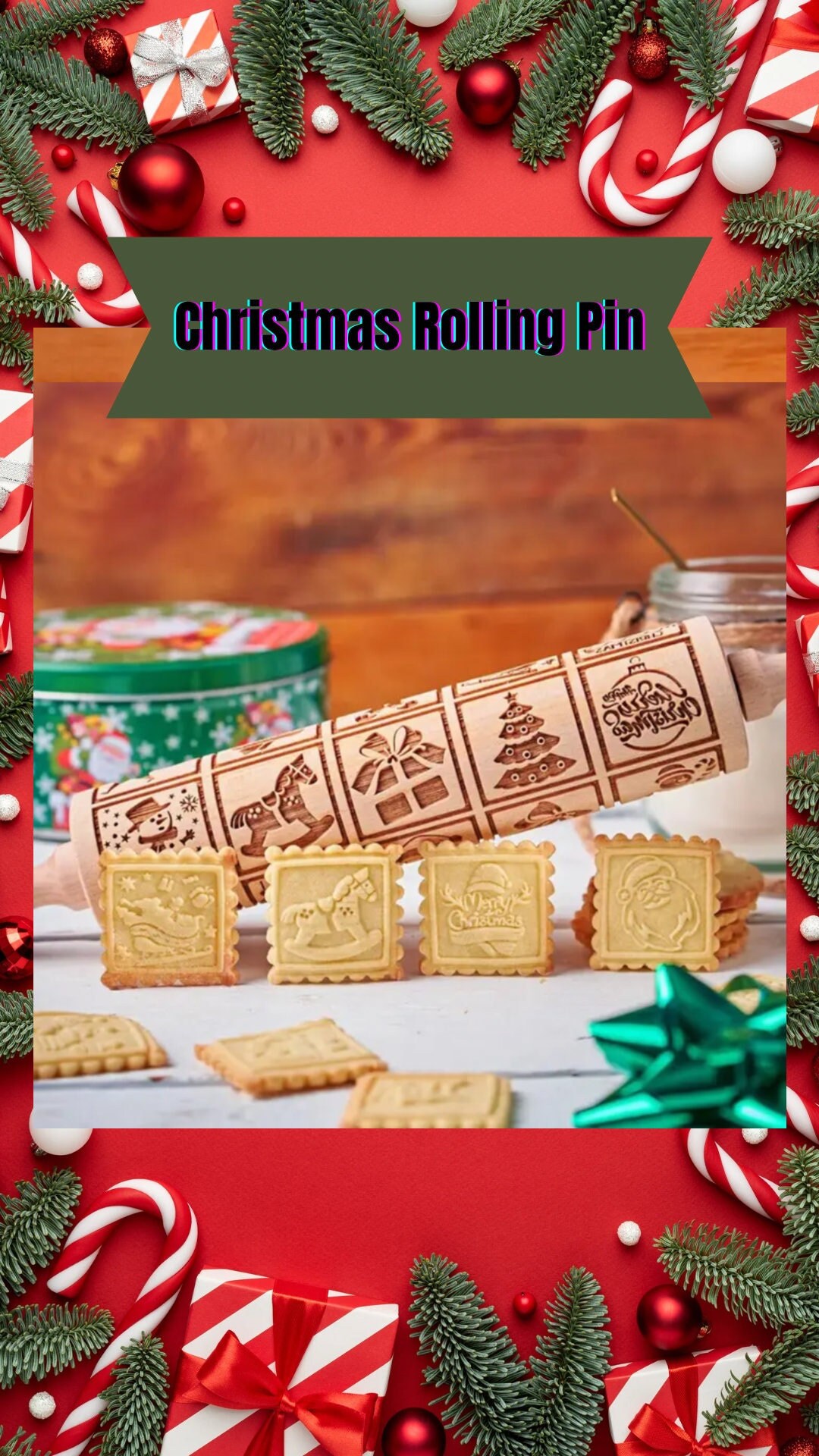 Christmas Engraved Rolling Pin Pattern Rolling Pin Christmas Etsy