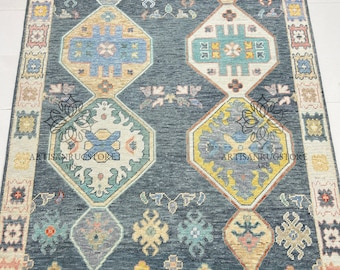 6x9 ft Hand Knotted Oushak Rug: Turkish Wool Hall Rug