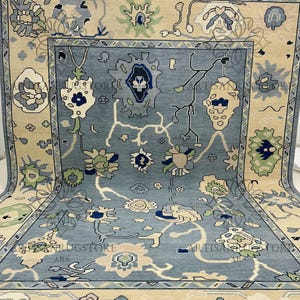 Oushak Hand Knotted Rug Blue oushak Rug Turkish Knots rug 100 % Newzeland wool Rug Hall Rug, living room Rug | 8x10, 9x12, 10x14 ARS - 0254