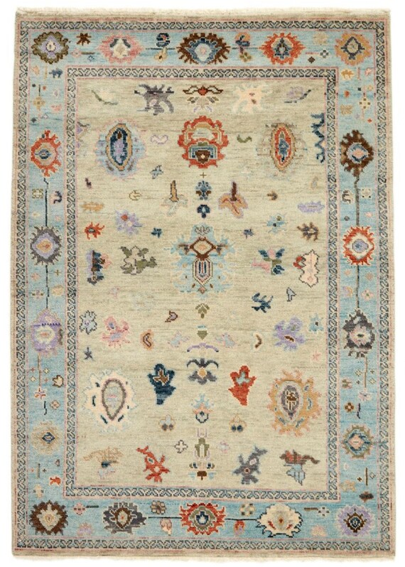 Hand-Knotted Wool Oushak Rug: Turkish Antique Style, 5x8