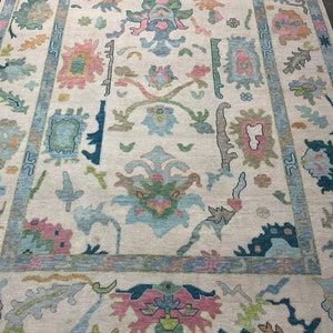 Hand Knotted Oushak Rug: 8x10 Modern Turkish Wool Floor Rug