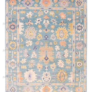 Hand Knotted Wool Oushak Rug: Floral Turkish Area Rug
