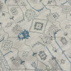 Grey Muted Oushak Hand Knotted Rug With Blue Acent & 100 % Wool Rug Hall Rug, Bedroom Rug | 8x10, 9x12, 10x14 ARS - 1025