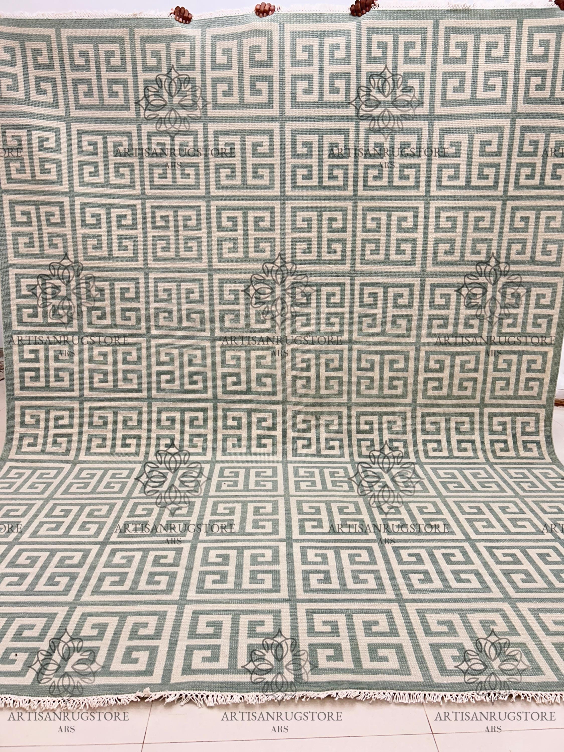 Our New Trending Greek pattern oushak rug you'd like to see on your home, Greek Key Rug Best for your homes Sage Green 8x10, 9x12, ARS_454