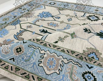 Hand Knotted Wool Oushak Rug: Muted Floral Design, Made to Order