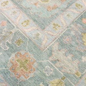 Hand-Knotted Wool Oushak Rug: Green Ellois Design, Made to Order