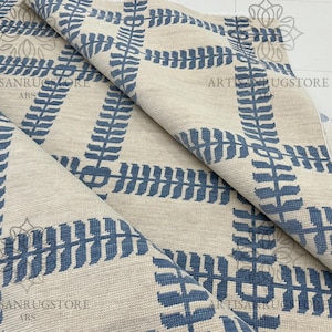 Handmade Wool Oushak Rug: Blue Floral Design