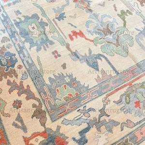 Hand Knotted Wool Oushak Rug: Muted Colors, New Zealand Wool