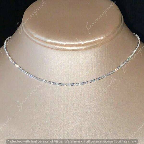 Women's 16'' Tennis Necklace Wedding Round Cut Lab Created Diamond 14K White Gold Finish