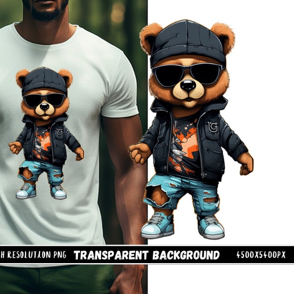 Cool Teddy Bear Hip-Hop Sublimation Design - DTF Print T-shirt Design for Unique Style!