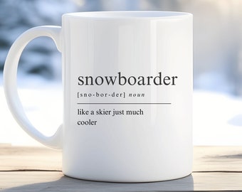 Taza de definición de snowboarder, regalo de esquí divertido, decoración de esquí, snowboard, estación de esquí, deporte de invierno, regalo al aire libre, regalo para snowboard